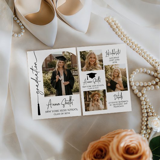 Invitation Modern Tassel Script Photo Graduation Invite