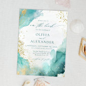 Invitation Modern Teal Gold Abstract On The Beach Wedding