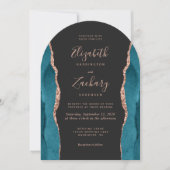 Invitation Modern Teal Rose Gold Agate Dark Arch Wedding (Devant)