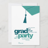 Invitation Modern Teal Typography & Tassel Grad Party Photo (Devant)