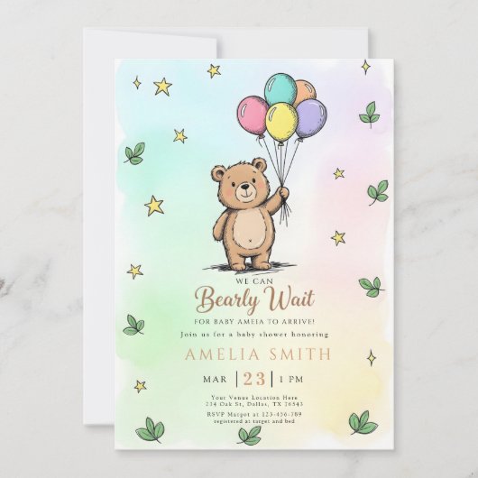 Invitation Modern Teddy bear Friendly baby shower (Devant)