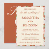 Invitation Modern Terracotta Ivory Floral Monogram Wedding (Devant / Derrière)