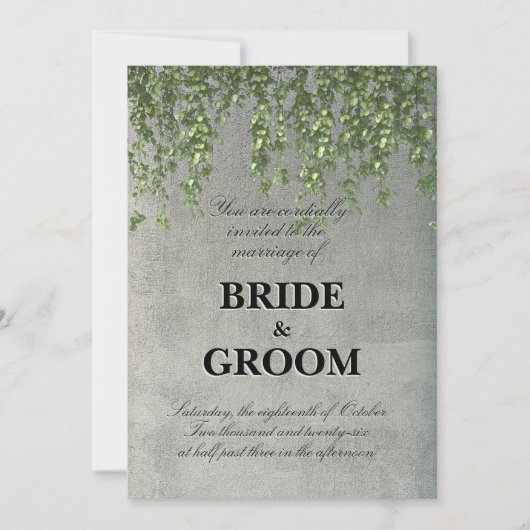 Invitation Modern Textured Concrete Wall with Green Vines Wed (Devant)