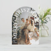 Invitation Modern Trendy Arched Merry Christmas Family Photo (Debout devant)
