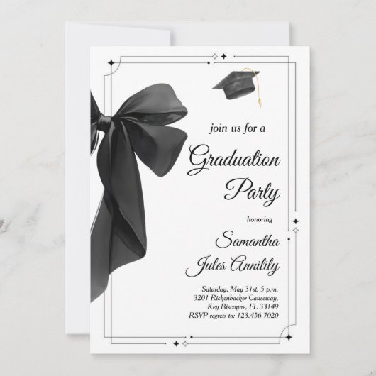 Invitation Modern Trendy Black Bow Graduation Party  (Devant)