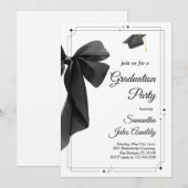 Invitation Modern Trendy Black Bow Graduation Party  (Devant / Derrière)