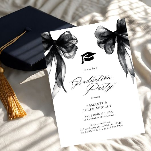 Invitation Modern Trendy Black Bow Graduation Party 