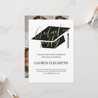 Invitation Modern Trendy Casual Custom 4Photos Graduation