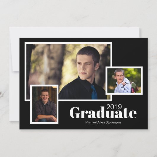 Invitation Modern Trois Photo Classic Black Graduation Party (Devant)