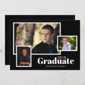 Invitation Modern Trois Photo Classic Black Graduation Party (Devant / Derrière)