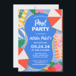 Invitation Modern Tropical 16ème anniversaire Pool Party<br><div class="desc">Une piscine d'un bleu profond est entourée de filles et d'accessoires d'été. Les détails de la fête sont en blanc éclatant.</div>