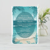 Invitation Modern Tropical Beach Turquoise Graduation Party  (Debout devant)