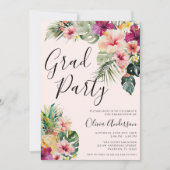 Invitation Modern Tropical Floral Pink Graduation Party (Devant)