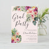 Invitation Modern Tropical Floral Pink Graduation Party (Debout devant)