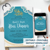 Invitation Modern Turquoise Geometric Islamic Iftar