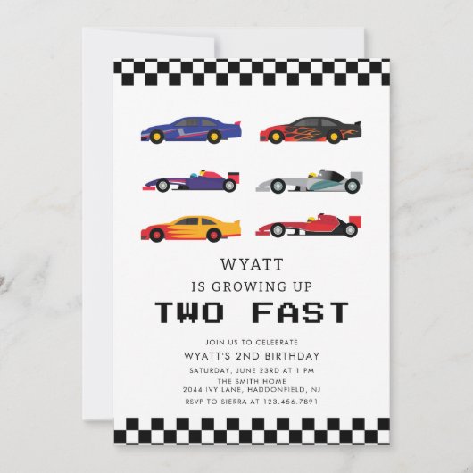Invitation Modern Two Fast Racecar Boy 2e anniversaire (Devant)