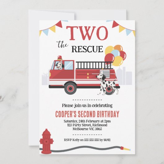 Invitation Modern Two Le Secourt Fire Engine 2e anniversaire (Devant)