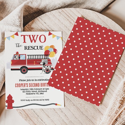 Invitation Modern Two Le Secourt Fire Engine 2e anniversaire