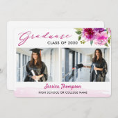 Invitation Modern Two Photo Collage Floral Graduation Party (Devant / Derrière)