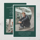 Invitation Modern Two Photo Green and White Graduation Party (Devant / Derrière)