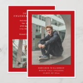 Invitation Modern Two Photo Red and White Graduation Party (Devant / Derrière)