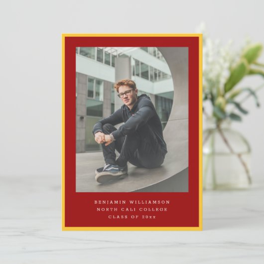 Invitation Modern Two Photo Red and Yellow Graduation Party (Debout devant)