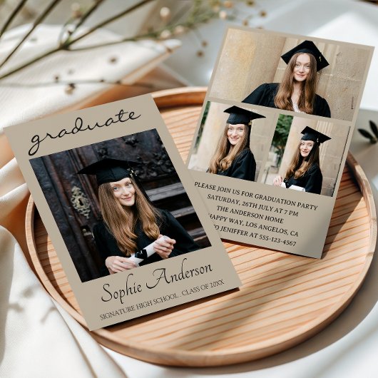Invitation Modern Typography 3 Photo Collage Graduation Party