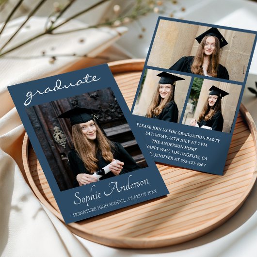 Invitation Modern Typography 3 Photo Collage Graduation Party