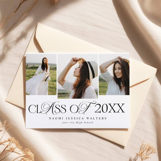 Invitation Modern Typography 3 Photos Class of Graduation