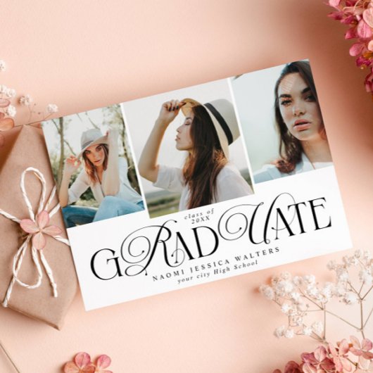 Invitation Modern Typography 4 Photos Elegant Graduation