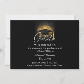 Invitation Modern Typography Black Cap Monochrome Graduation 
