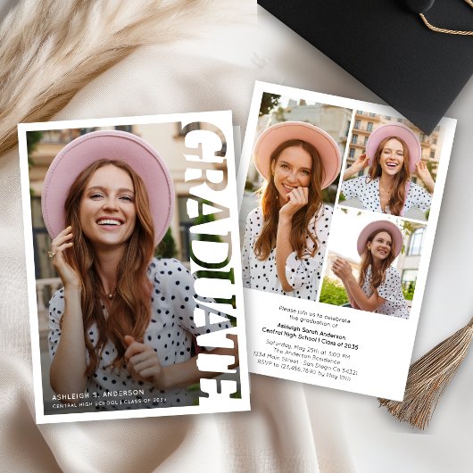 Invitation Modern Typography Graduate 3 Photo Collage