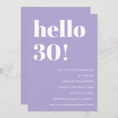Invitation Modern Typography Lavender 30th Birthday Party (Devant / Derrière)