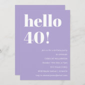 Invitation Modern Typography Lavender 40th Birthday Party (Devant / Derrière)