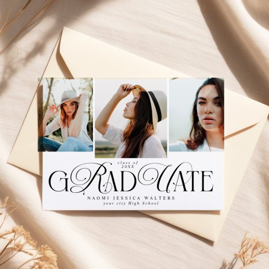 Invitation Modern Typography Multi Photo Elegant Graduation