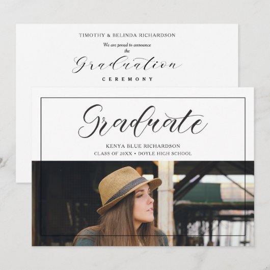 Invitation Modern Typography Script Photo Graduate Graduation (Devant / Derrière)