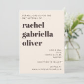 Invitation Modern Typography Warm Cream Brown Bat Mitzvah (Debout devant)