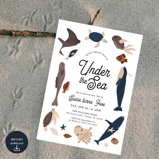 Invitation Modern Under the Sea 5th Birthday