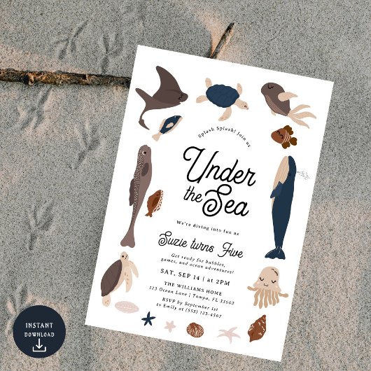 Invitation Modern Under the Sea 5th Birthday