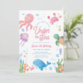 Invitation Modern Under the Sea Kids 5th Birthday Party Invit (Debout devant)