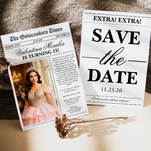 Invitation Modern Unique Newspaper Photo Quinceanera