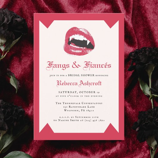 Invitation Modern Vampire Fang Halloween Gothic Bridal Shower