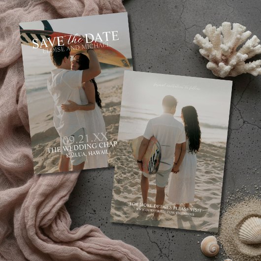 Invitation Modern Vertical Double-sided Photo Save The Date