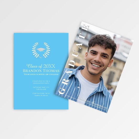 Invitation Modern Vertical Name Graduation Photo Announcement