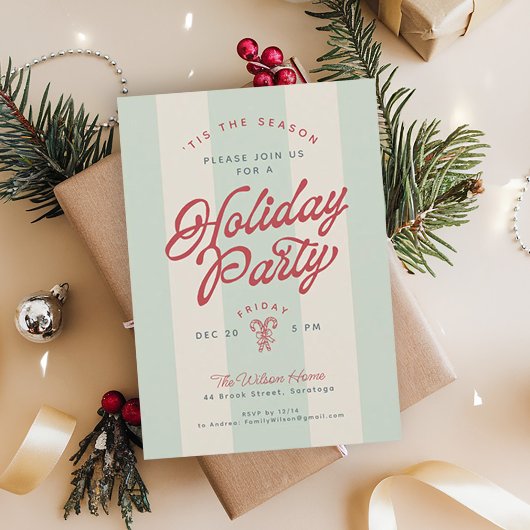 Invitation Modern Vintage Stripes Cute Retro Holiday Party