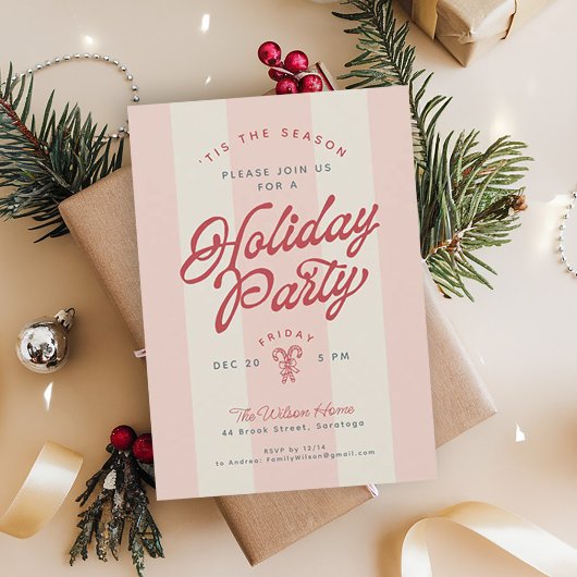 Invitation Modern Vintage Stripes Cute Retro Holiday Party