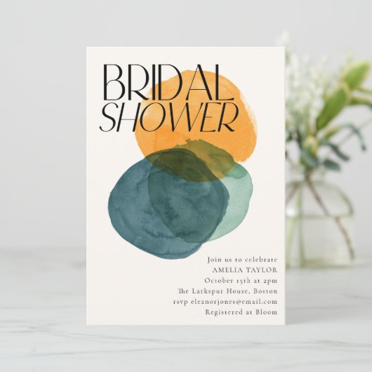 Invitation Modern Watercolor Abstract Circles Bridal Shower  (Debout devant)