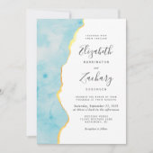 Invitation Modern Watercolor Aqua Blue Agate Wedding (Devant)