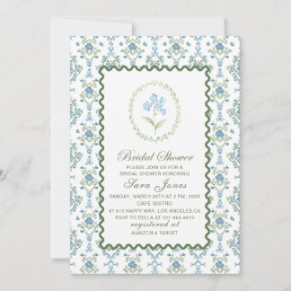 Invitation Modern Watercolor Blue flowers Bridal ShInvitation