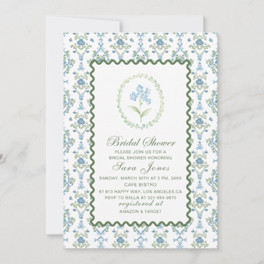 Invitation Modern Watercolor Blue flowers Bridal ShInvitation (Devant)